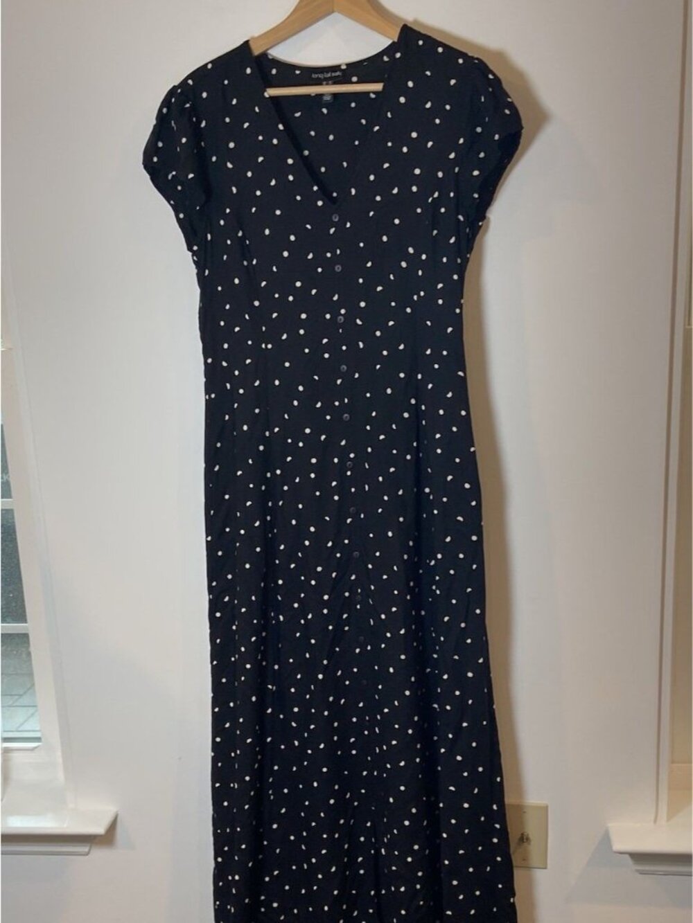 Long Tall Sally Dress Short Sleeve Side Zip Viscose Black Ivory Dot Size 10